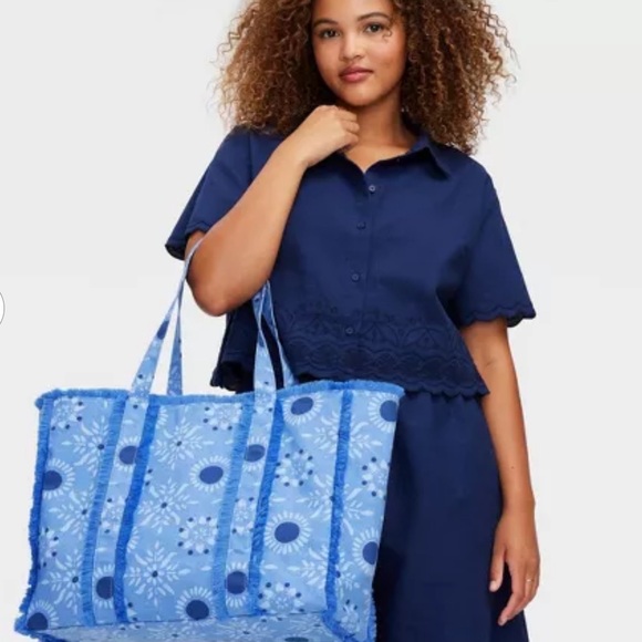 Star Medallion Fringe Canvas Tote Bag Blue - Roller Rabbit x Target - Picture 2 of 4